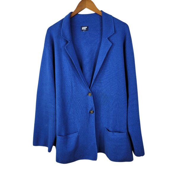 Lands End Cardigan Sweater Jacket Plus Size 3X casual Career blue Knit Pockets - Picture 1 of 8